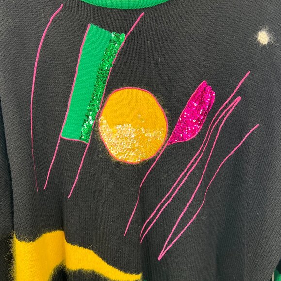Vintage Hauber 80s 90s sweater virgin wool angora sequin Memphis design y2k 16 - Picture 4 of 13